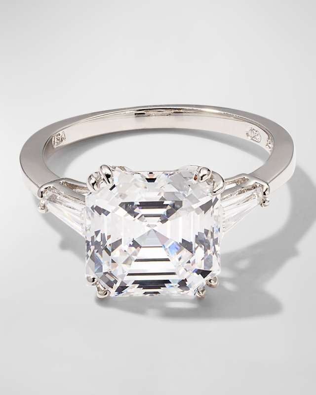 4.5 TCW 14k White Gold Asscher Cubic Zirconia Ring