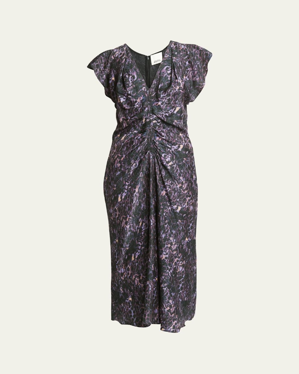 Lyndsay Printed Gathered Midi Silk Dress