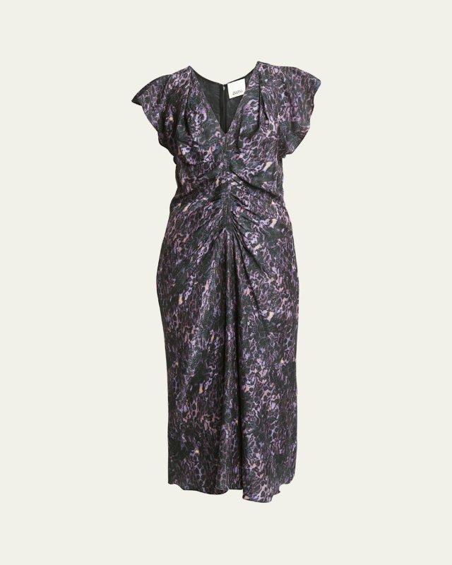 Lyndsay Printed Gathered Midi Silk Dress