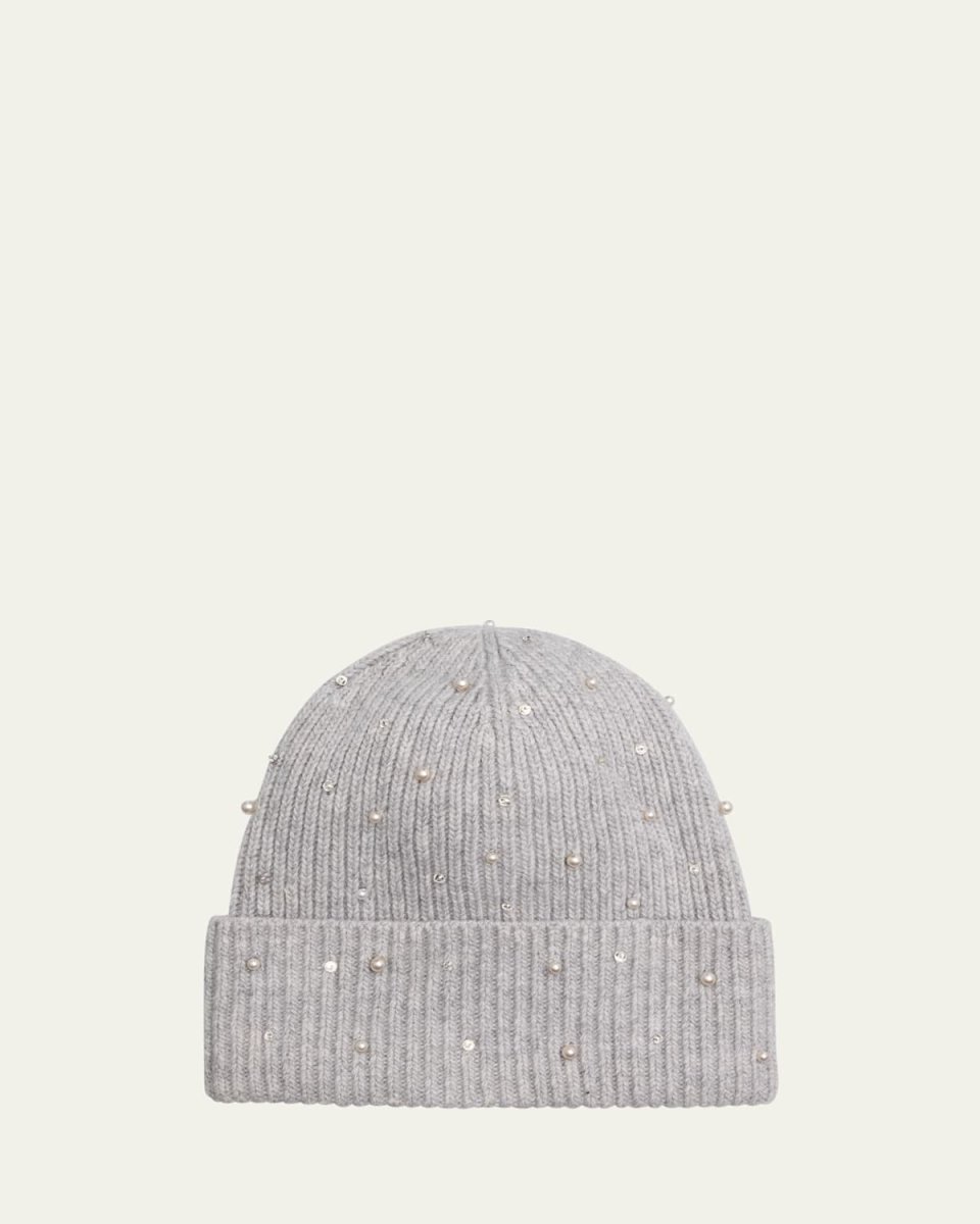 Cashmere Crystal-Embellished Beanie Hat