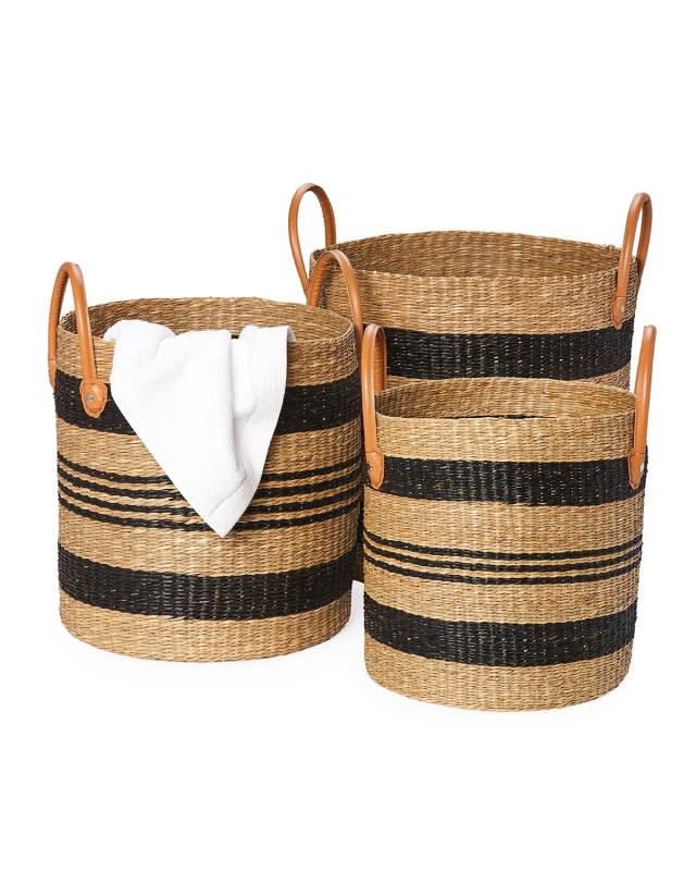 Hudson Seagrass Storage Baskets, Set of 3