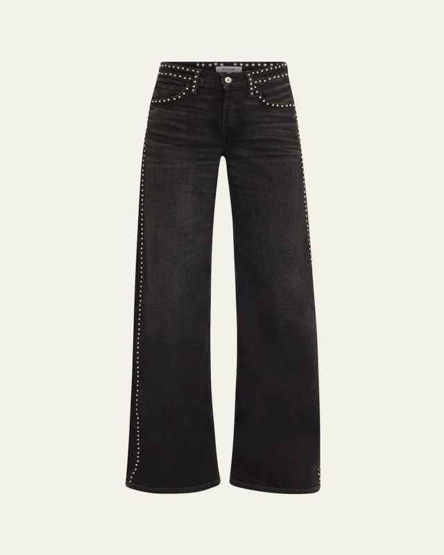 Studded Mid-Rise Wide-Leg Jeans