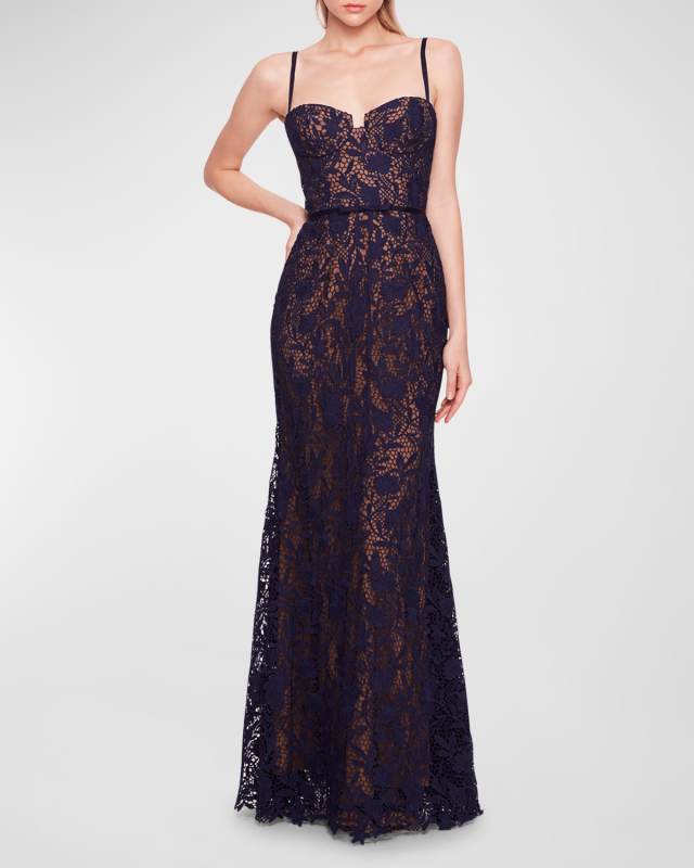Sleeveless Floral Lace Sweetheart Gown