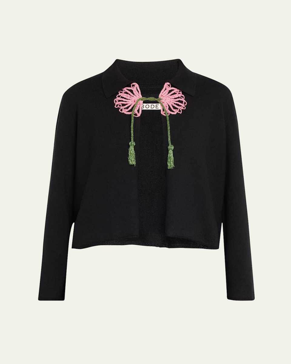 Abilene Beaded Flower Wool Cardigan