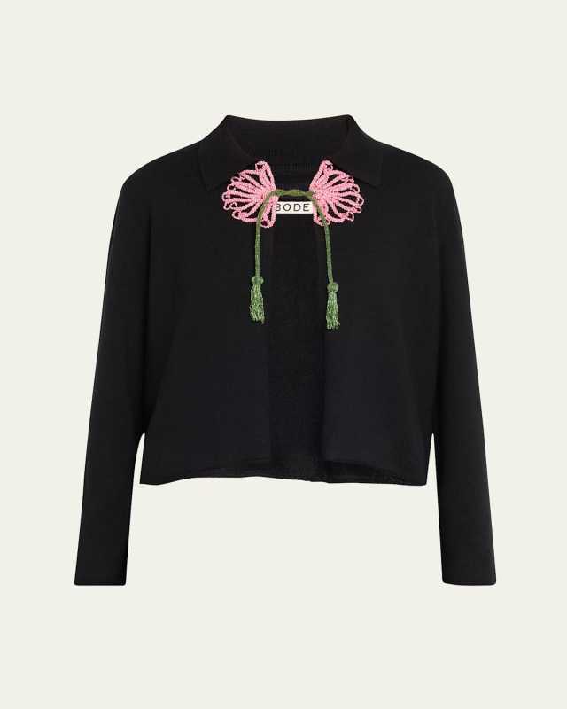Abilene Beaded Flower Wool Cardigan
