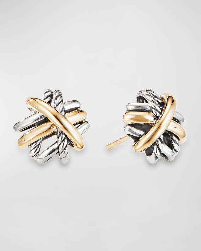 Crossover Stud Earrings in Silver with 18K Gold, 11mm