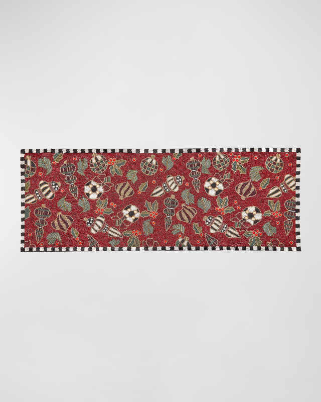 Deck the Halls Red Beaded Table Runner