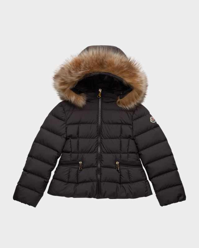 Girl's Bodette Puffer Jacket W/ Dyed Shearling Hood, Size 4-6