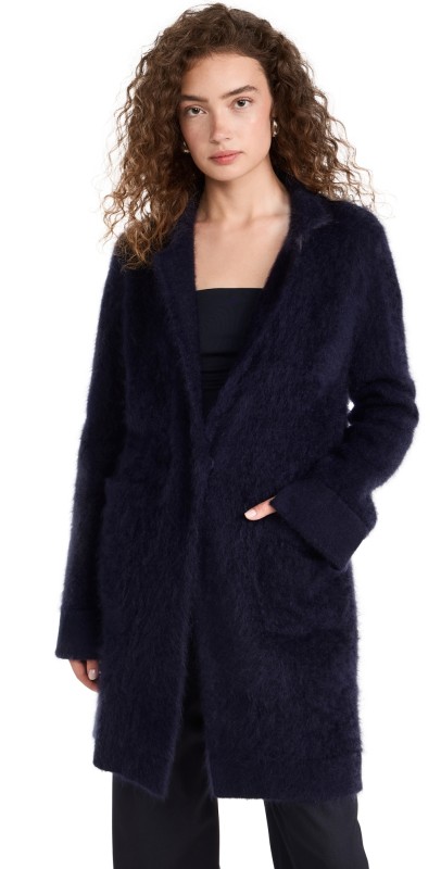 LISA YANG Aaron Cardigan Cashmere Coat Navy Brushed