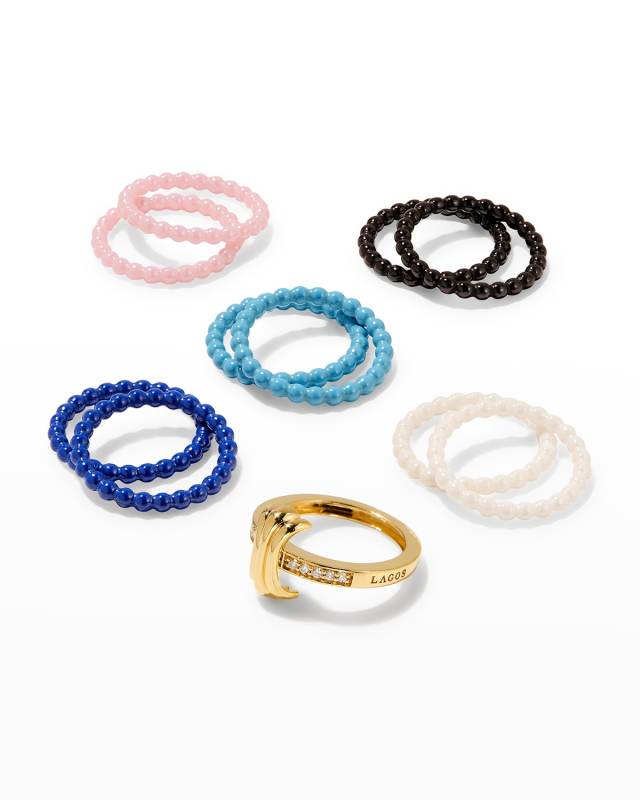 Color Switch 18k Gold and Diamond Fluted Center Ceramic Ring Set