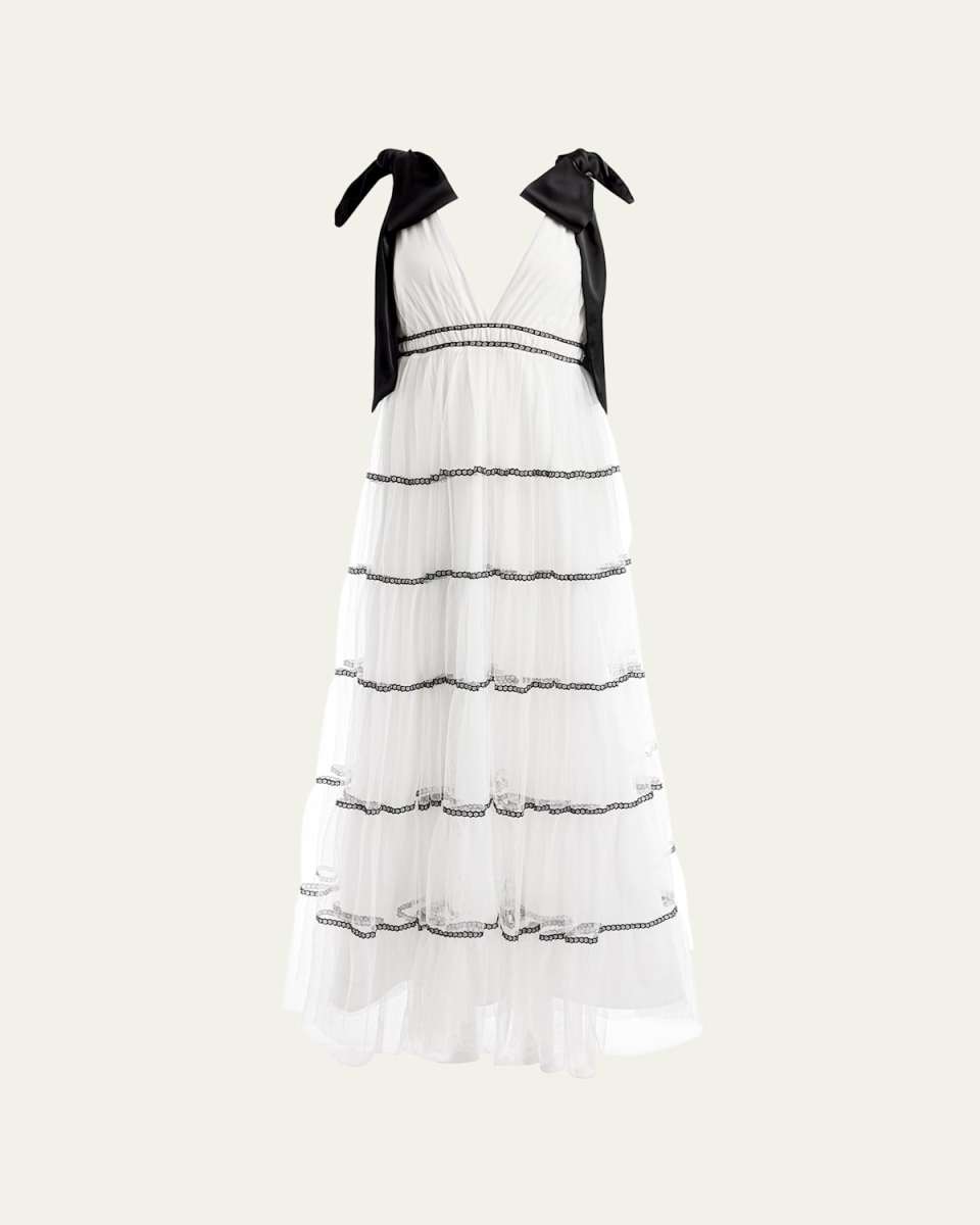 Jessalynn Bow Strap Tiered Maxi Gown