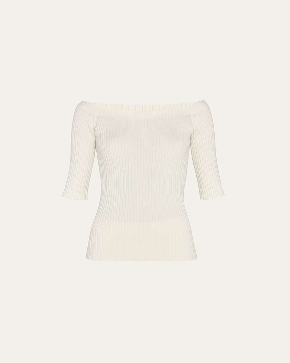 Off-the-Shoulder Rib Wool-Cashmere Top