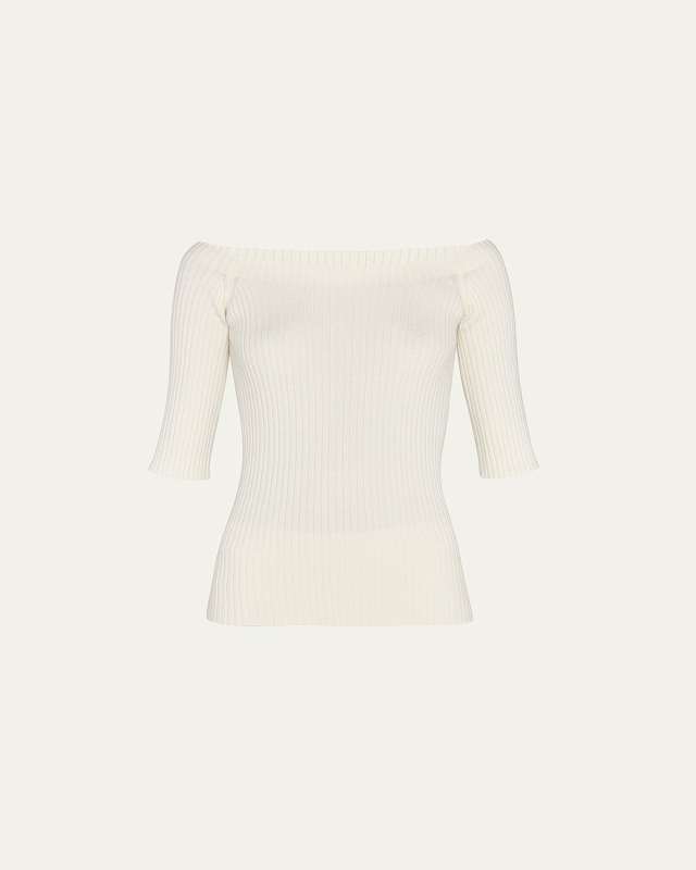 Off-the-Shoulder Rib Wool-Cashmere Top