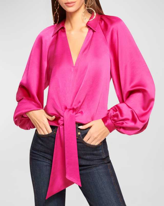 Emily Satin Puff-Sleeve Blouse