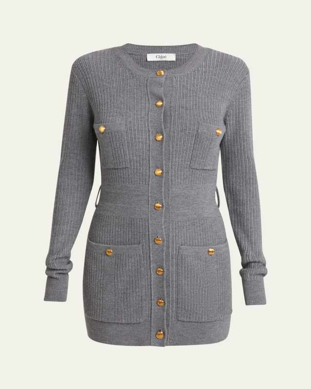 Slim Multi-Stitch Wool Belted Cardigan