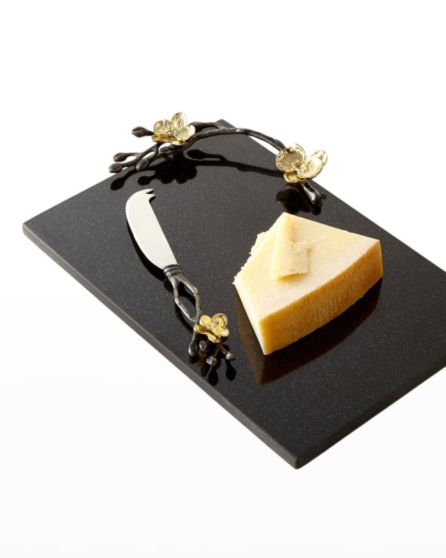 Gold Orchid Small Cheese Board & Knife