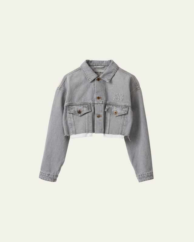 Logo-Embroidered Crop Denim Jacket