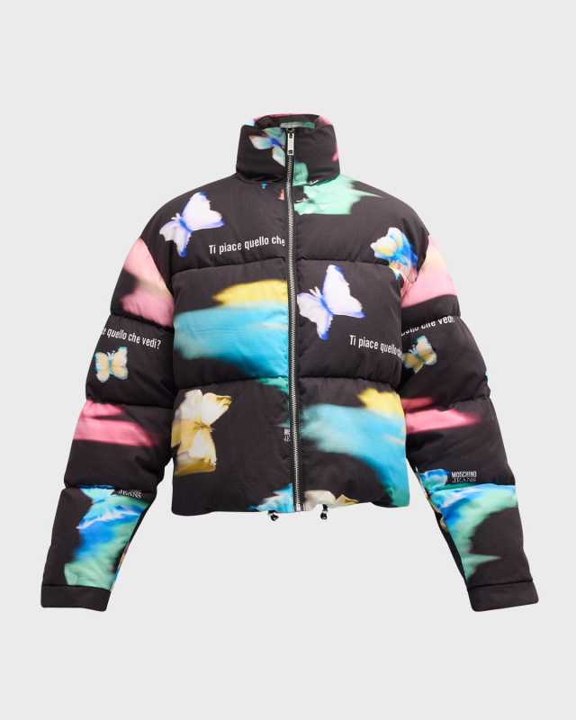 Butterfly Print Puffer Jacket