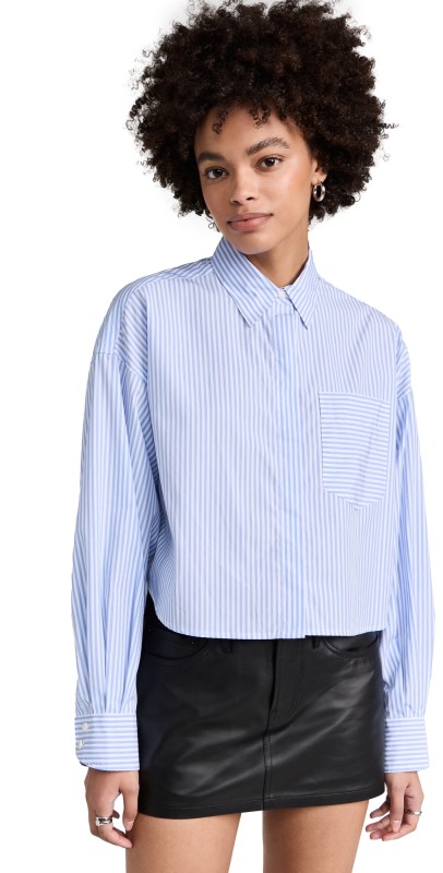 rag & bone Beatrice Cropped Stripe Shirt Light Blue Stripe