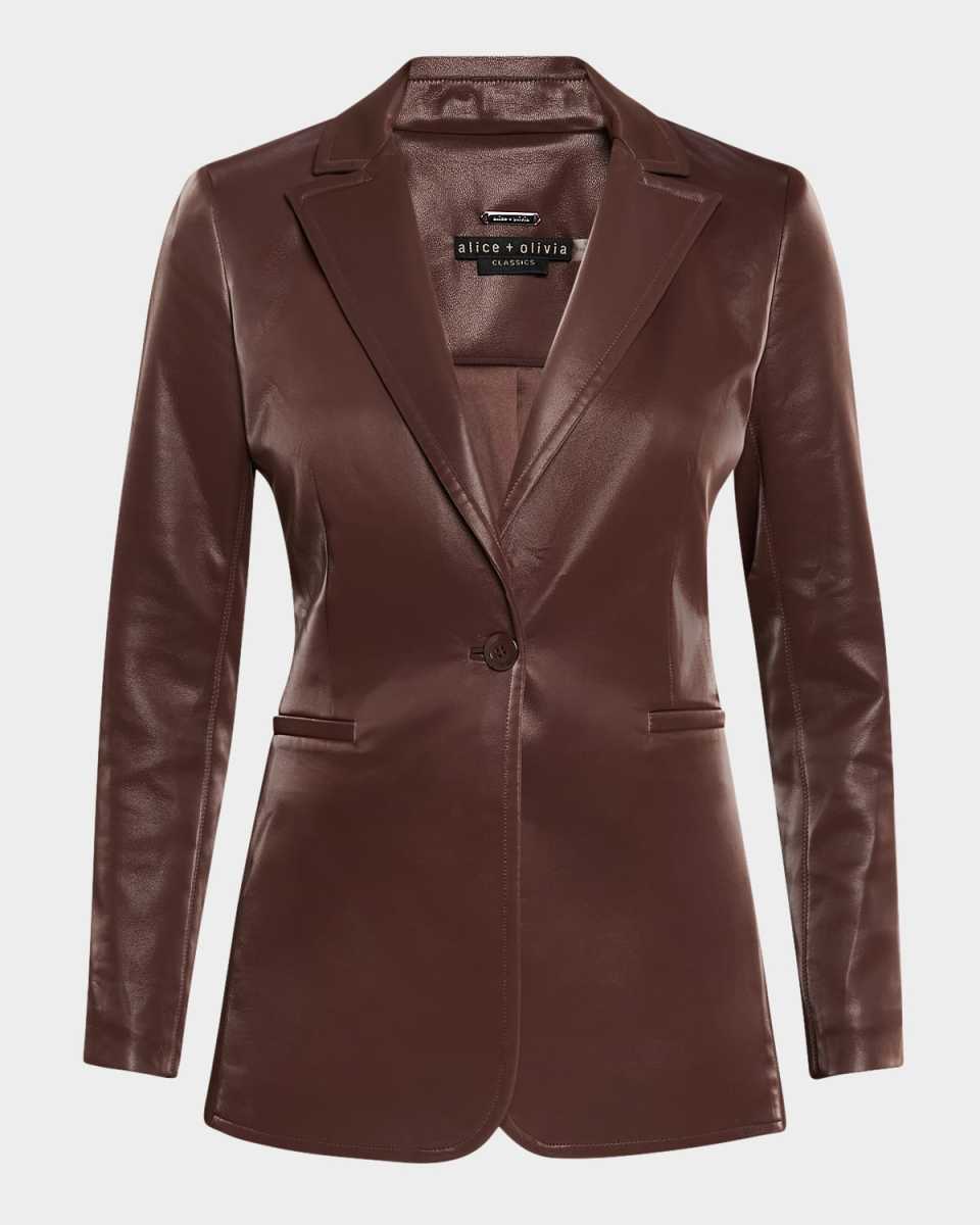 Breann Shiny Vegan Leather Long Fitted Blazer
