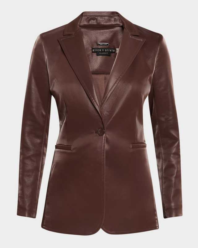 Breann Shiny Vegan Leather Long Fitted Blazer