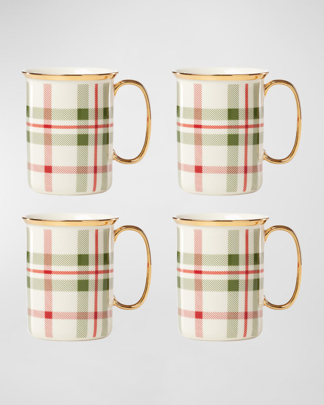 Holiday Plaid Mugs, Set of 4