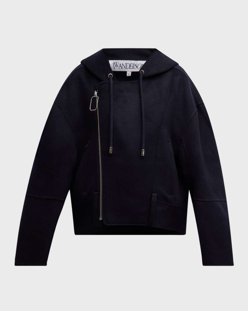Hooded Wool Biker Jacket