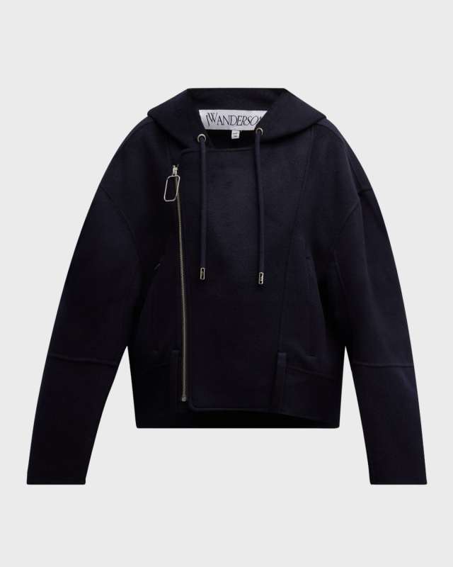 Hooded Wool Biker Jacket