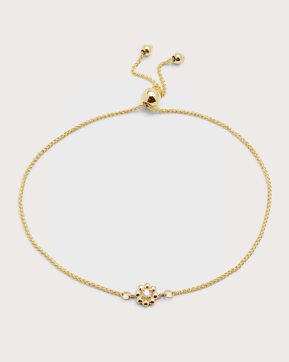 14K Gold Diamond Daisy Bolo Bracelet