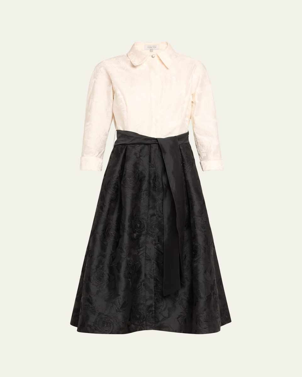 Floral-Embroidered Taffeta Midi Shirtdress