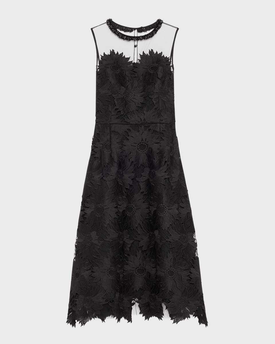 Beaded Floral Lace Midi Dress
