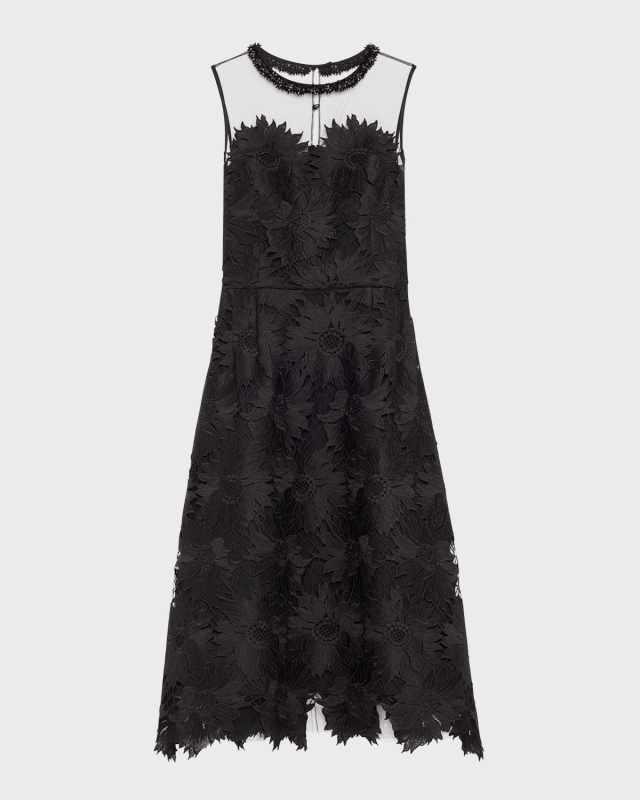 Beaded Floral Lace Midi Dress