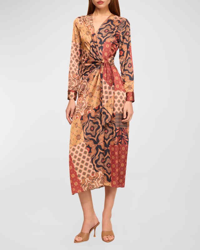 Eliza Patchwork Tie-Waist Midi Dress