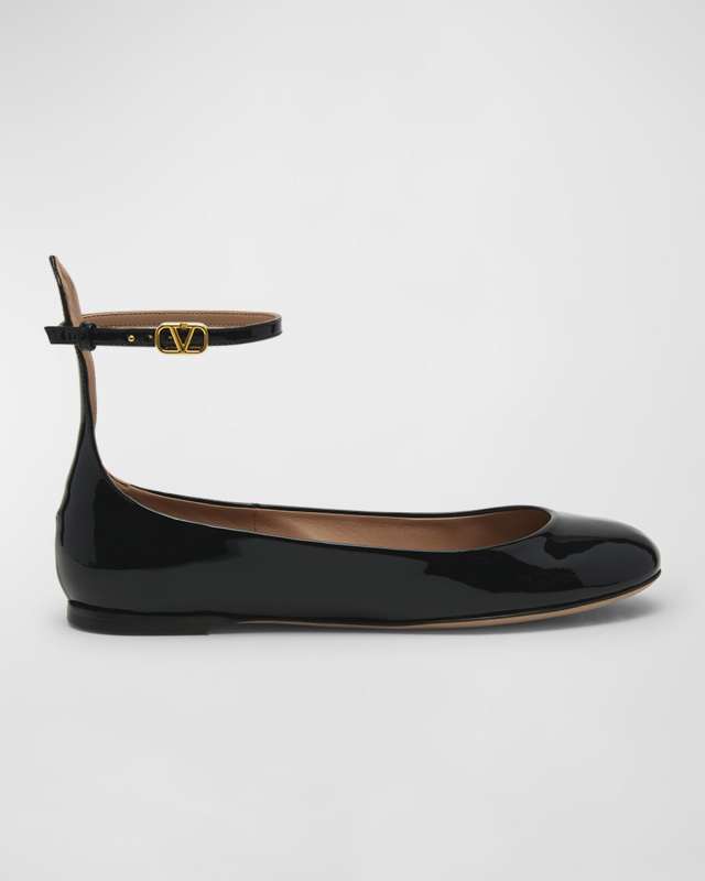 Tan-go Patent Ankle-Strap Ballerina Flats