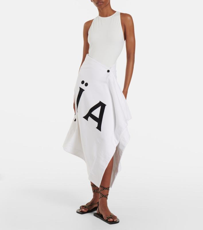 ALAIA Logo cotton midi skirt