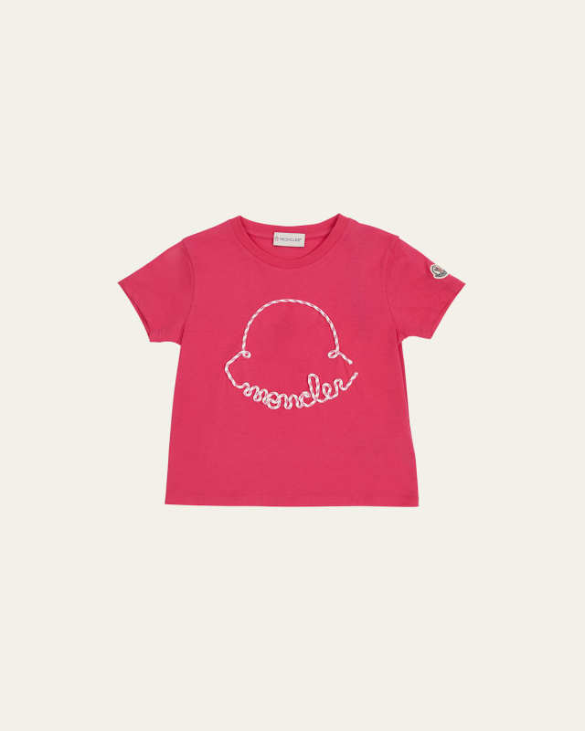 Girl's Cord Appliqué Logo Short-Sleeve T-Shirt, Size 8-