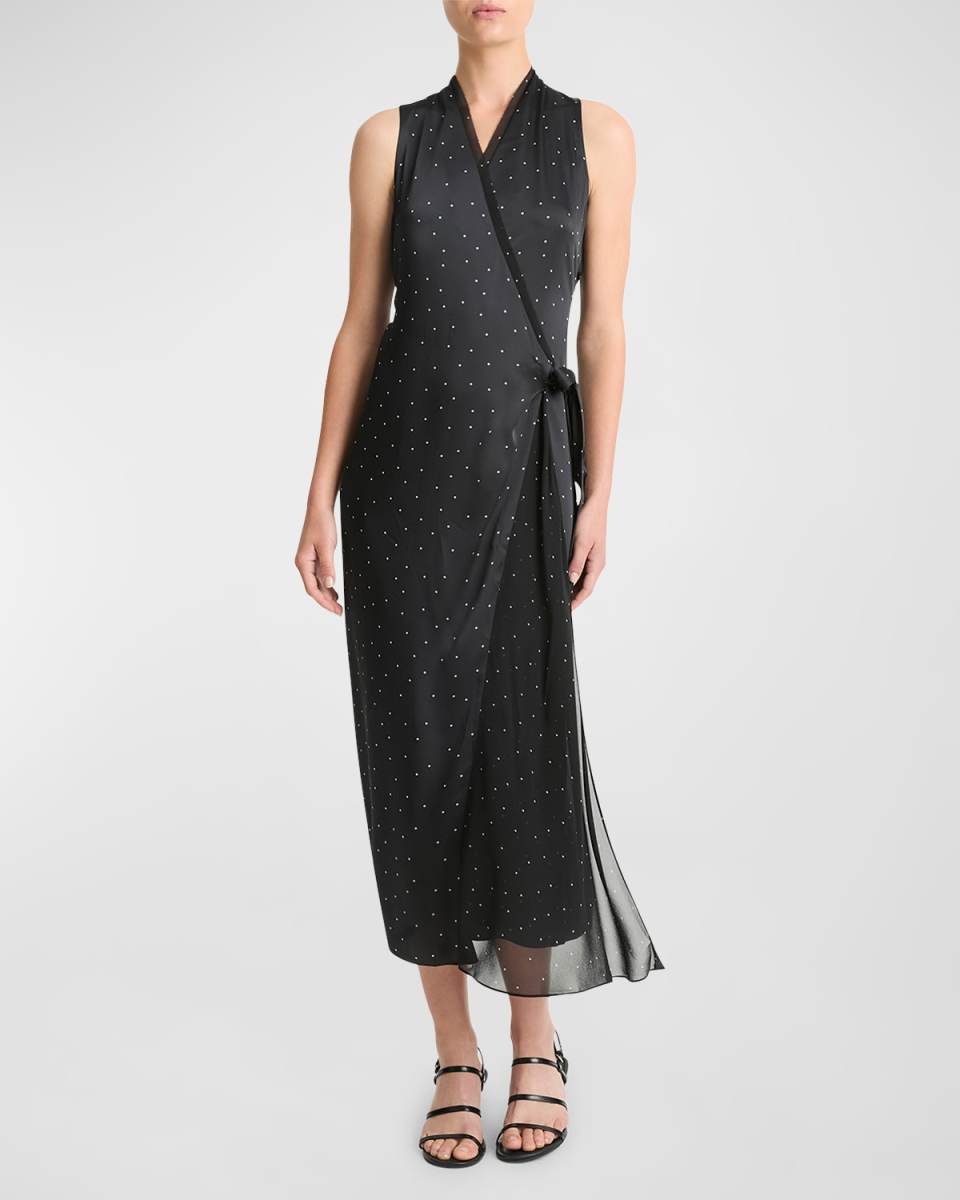 Dot Chiffon Midi Wrap Dress