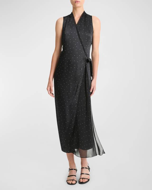 Dot Chiffon Midi Wrap Dress