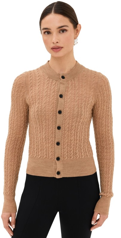 AMI Cable Knit Cardigan Camel
