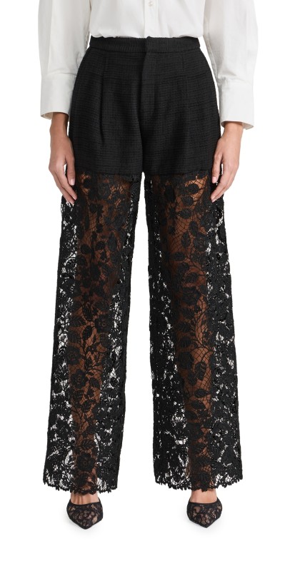 Prabal Gurung Pleat Front Corded Lace Pants Black