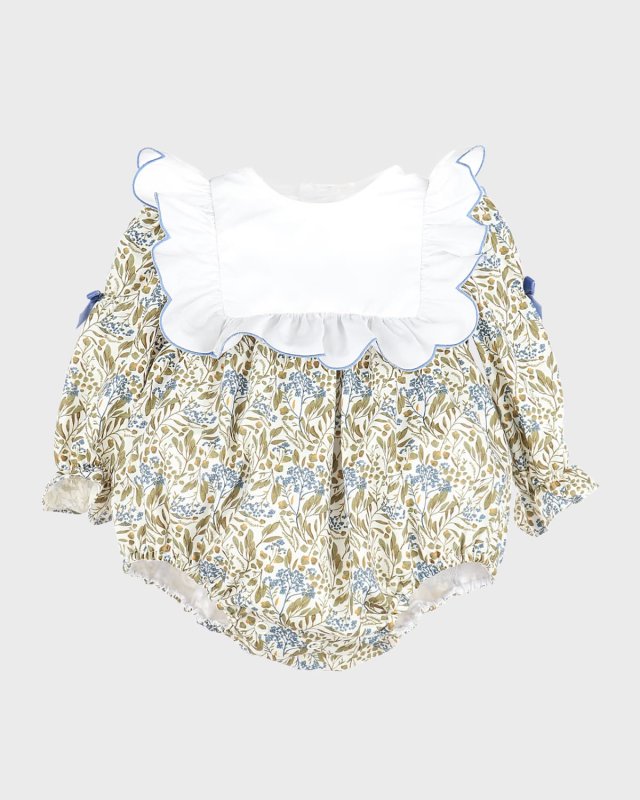 Girl's Floral-Print Bubble Romper W/ Bows, Size 6M-