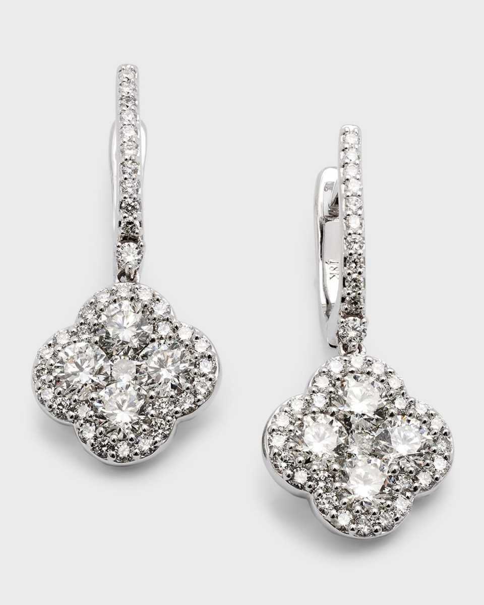 18K White Gold Diamond Flower Hoop Drop Earrings, 2.94tcw, 1.25" / 0.50"W