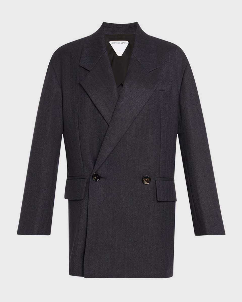 Subtle Stripe Double-Breasted Wool Jacket