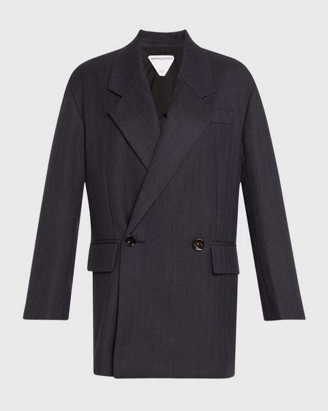 Subtle Stripe Double-Breasted Wool Jacket