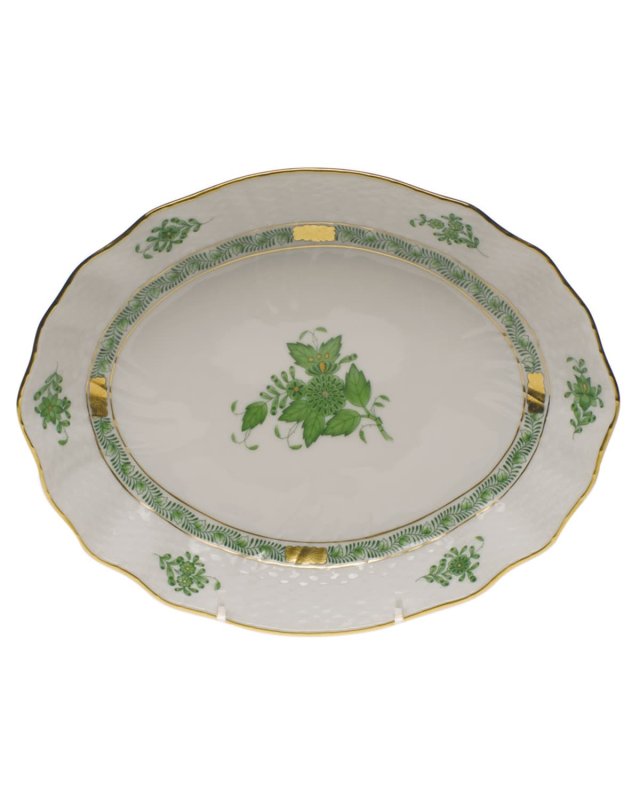 Chinese Bouquet Green Oval Dish