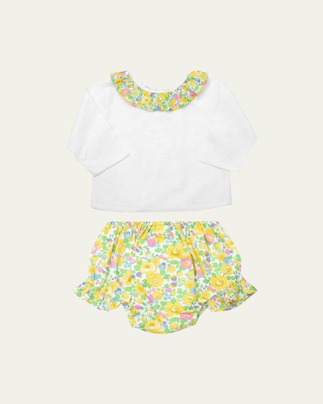 Girl's Betsy Blouse W/ Bloomers Set, Size Newbor