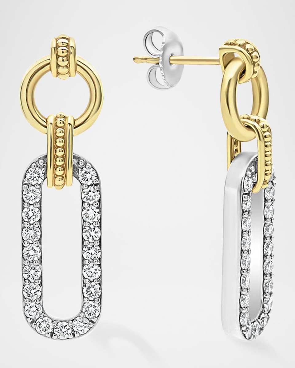 Signature Caviar Two-Tone Link Diamond Drop Earrings