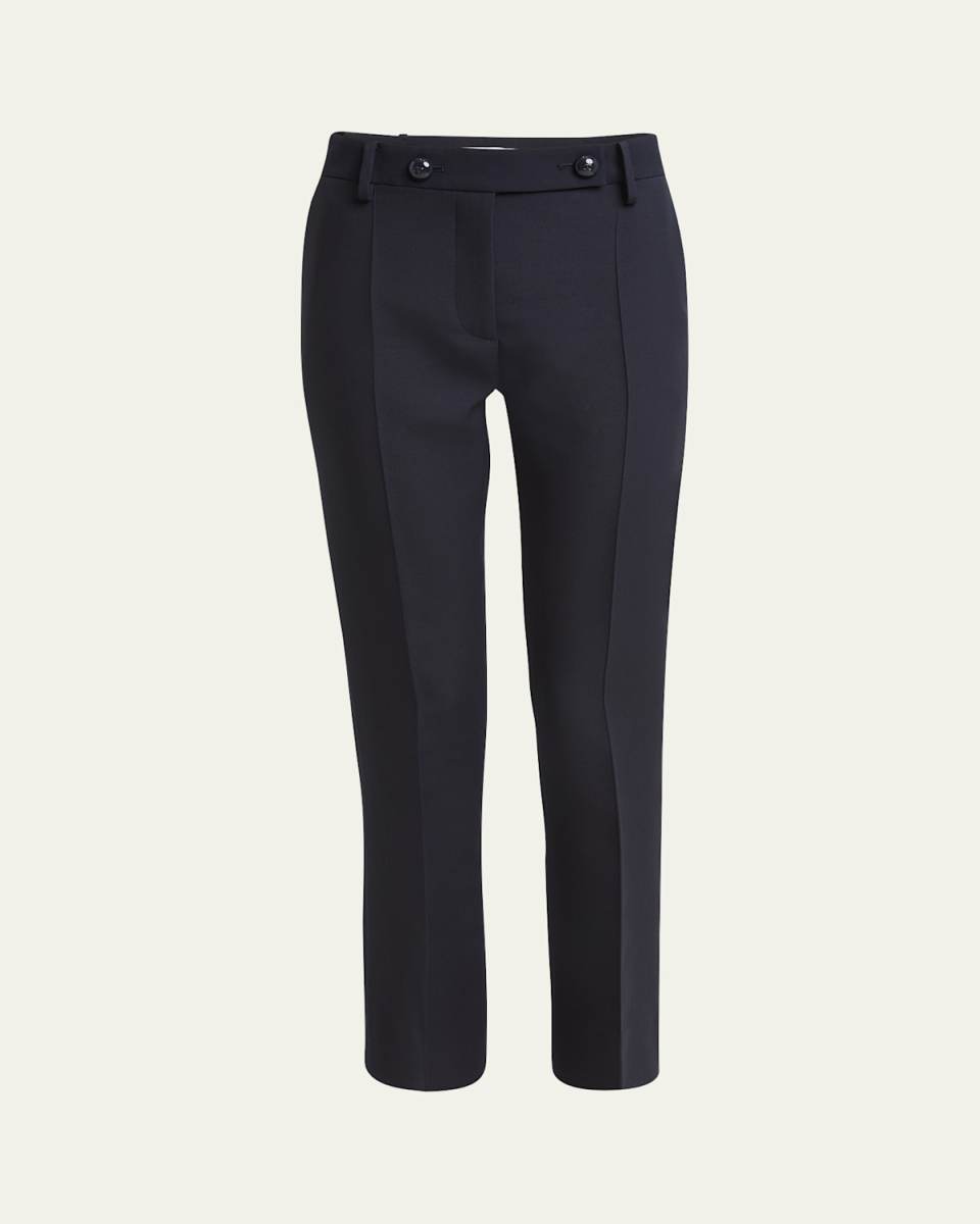 High-Rise Button Slim-Leg Silk Pants