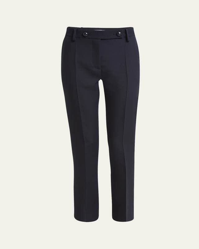 High-Rise Button Slim-Leg Silk Pants