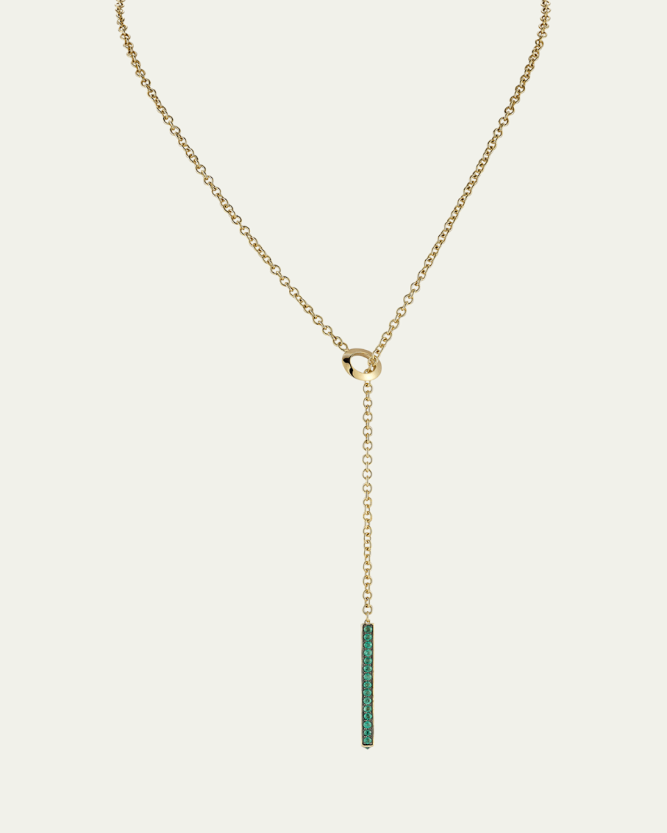 18K Yellow Gold and Green Emerald 3mm Bar Necklace